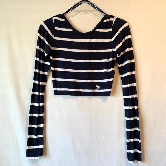 Abercrombie & Fitch Navy Blue Striped L.Sleeve Crop Top Size XS - Picture 1 of 8